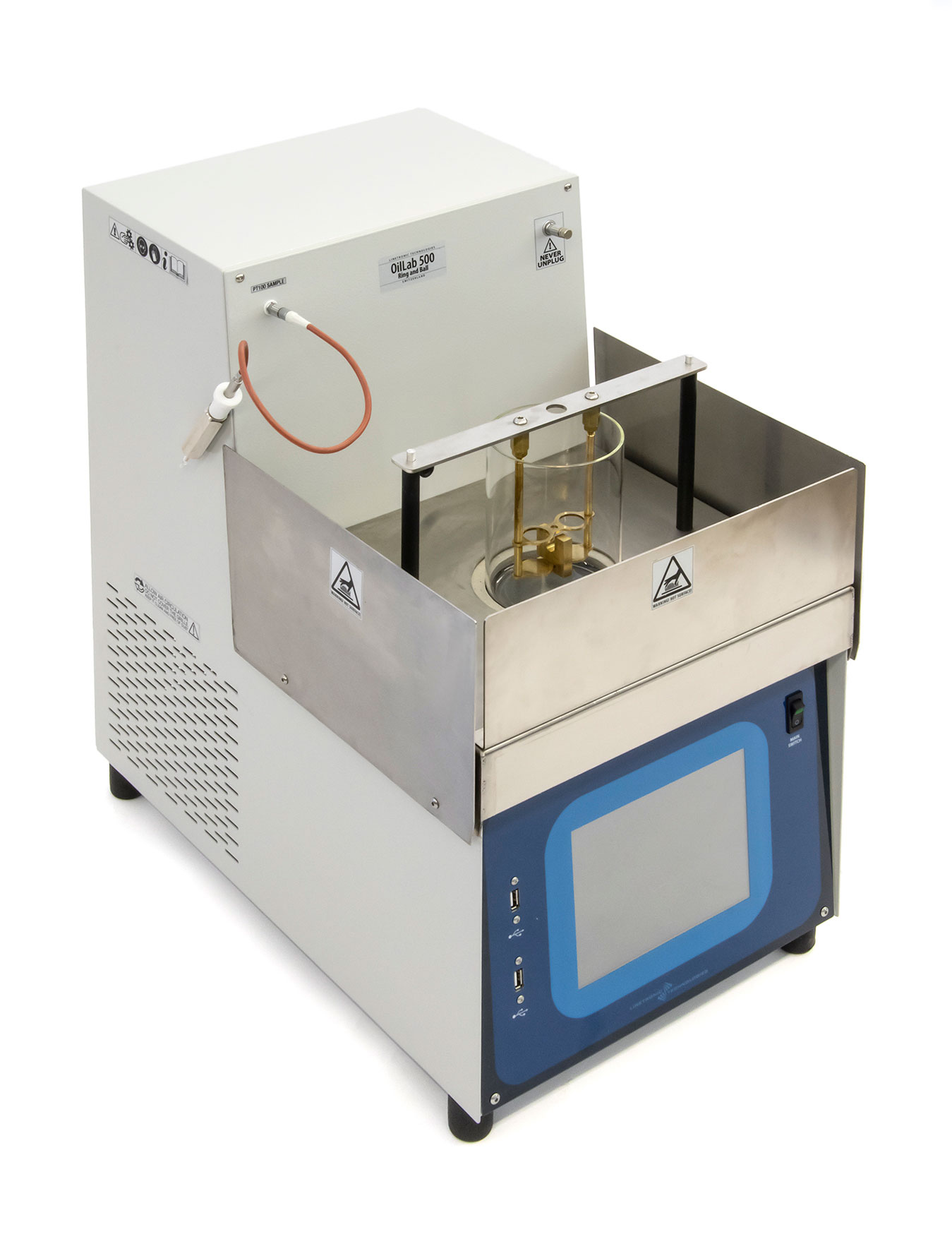 OilLab 500, температура размягчения битума, метод кольцо и шар, ASTM D36, EN 1427, ГОСТ 11506, испытание битума, анализатор размягчения, точка размягчения по КиШ, лабораторное оборудование для дорожных материалов, определение теплостойкости смол